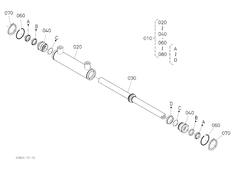 Steering Cylinder[Component Parts] Parts Diagram for Kubota BX2370